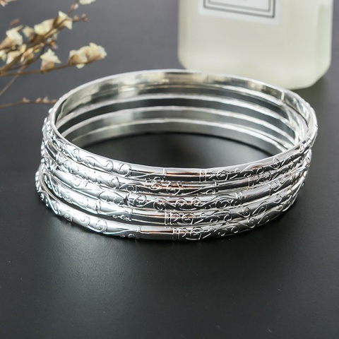 5 unid/lote de brazalete para mujeres, de plata de Color Simple, brazalete de aro redondo de círculo grande, pulsera de mujer, accesorios de joyería ► Foto 1/6