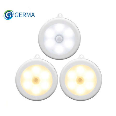 GERMA-luz nocturna con Sensor de cuerpo humano, lámpara de pared infrarroja PIR inalámbrica, 6 LED, Sensor de detección, armario, escaleras, lámparas de almacenamiento ► Foto 1/6