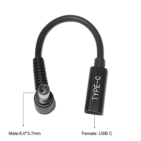 Convertidor de enchufe USB tipo C hembra a 6,0x3,7mm, adaptador de corriente CC para portátil, Cable de carga para Asus, Notebook y PC ► Foto 1/6