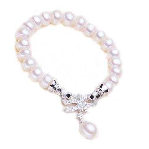 YKNRBPH S925 pulsera de perla moderna, regalo de perla de agua dulce blanca Natural para mujer ► Foto 1/6