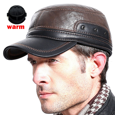 Gorra de béisbol para hombre, gorro plano ajustable de retales de cuero de alta calidad, gorros de invierno con Cierre trasero, gorra de papá de mediana edad ► Foto 1/6