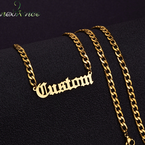 Collar personalizado con nombre para hombre y mujer, colgante de Color dorado, cadena cubana de 3mm, collares con placa personalizada, regalos hechos a mano ► Foto 1/6