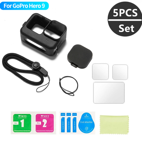 Funda de silicona para GoPro Hero 9, Protector de pantalla de vidrio templado, película protectora, tapa de objetivo, accesorios para Go Pro 9 ► Foto 1/6