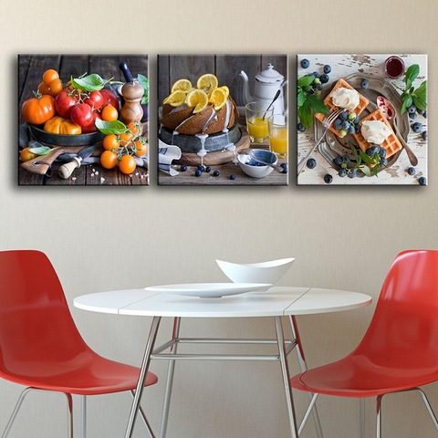 Moderno arte de la lona de pastel de frutas alimentos carteles 3 unids/set pintura Impresión de cocina de pared decoración del hogar Decoración fotos para comedor ► Foto 1/6