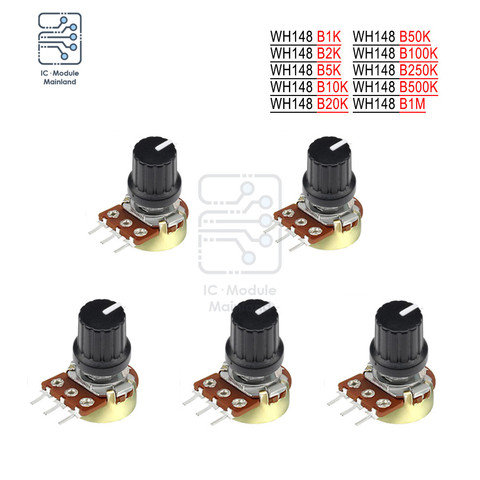 5 unids/lote potenciómetro resistencia de 1K 2K 5K 10K 20K 50K 100K 500K Ohm 3 Pin conicidad lineal potenciómetro giratorio para Arduino ► Foto 1/6