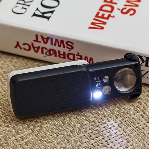 Lupa de ojo de joyero con lente de acrílico óptico, lupa de cristal con luz LED y UV para tasación y lectura de joyería ► Foto 1/6