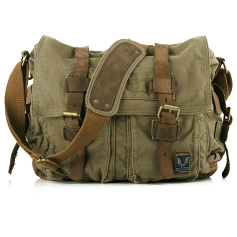 Bolso de lona militar para hombre, bandolera de cuero, informal, 2022 ► Foto 1/6