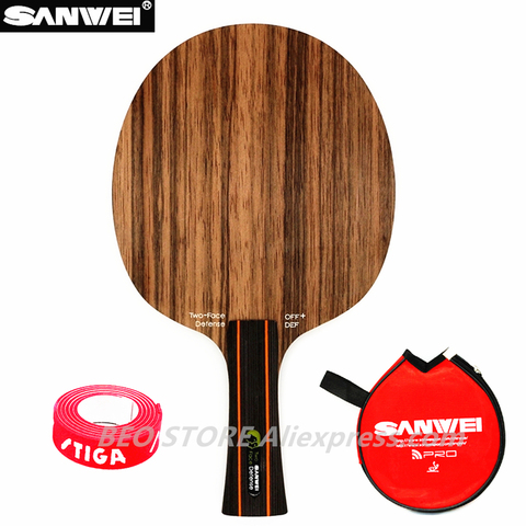 SANWEI-Pala de ping pong para defensa de dos caras, ataque de la hoja de tenis de mesa + ébano de Defensa + pala de ping pong de superficie Hinoki ► Foto 1/1