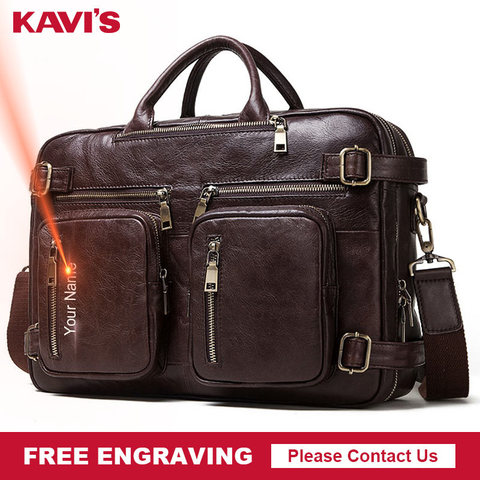 KAVIS-Bolso de mensajero de cuero genuino para hombre, Cartera de viaje con grabado de calidad, bandolera de hombro ► Foto 1/6