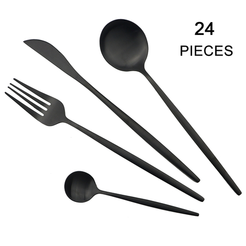 24 unids/set negro mate cubiertos vajilla de acero inoxidable cuchillo tenedor cuchara para cenas de cocina conjunto de cubiertos vajilla conjunto ► Foto 1/6