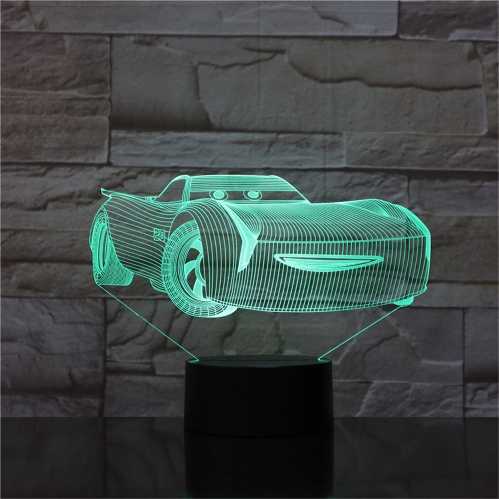 Illusion 3D Night Light Racing Style Lámpara De Mesa De Mesa LED 7 Colores Que Cambian USB Power Touch Switch Decoración Lámpara Para Niños Regalos De Cumpleaños De Navidad