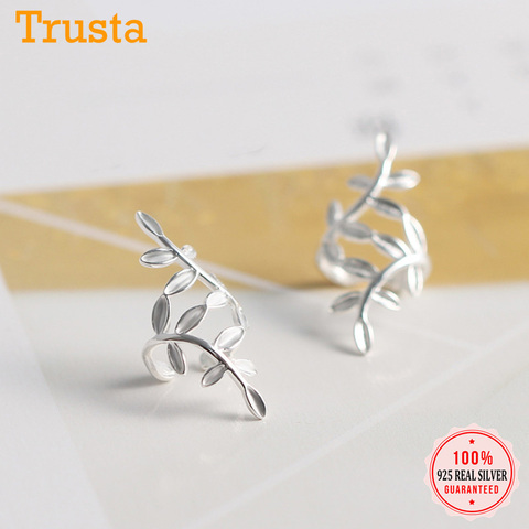 Trusta 100% Plata de Ley 925, pendientes con broche de rama hueca, para mujer, chica, sin pendientes para Piercing, joyería DS748 ► Foto 1/6