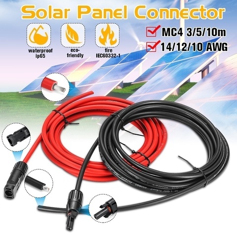 Cable de extensión del Panel Solar, Conector de cable negro y rojo fotovoltaico, alambre de cobre AWG PV, 10/12/14, 1 par ► Foto 1/6