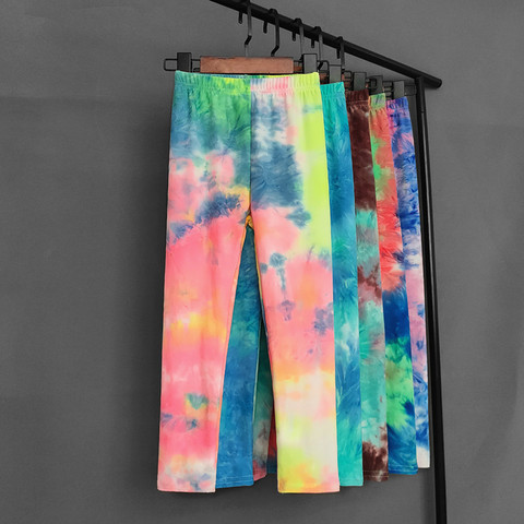 Pantalones de primavera y verano para niños, mallas coloridos fluorescentes con estampado de Color para niñas, pantalones ajustados elásticos suaves ► Foto 1/6