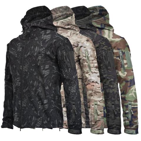 2022 Otoño Invierno hombres camuflaje WindbreakerThick cremallera a prueba de viento chaqueta de capucha de hombre felpa Casual abrigo montaña chaqueta militar ► Foto 1/6