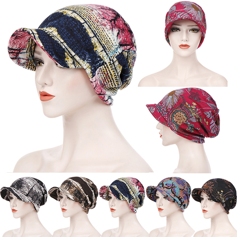 Gorros con estampado para mujer, gorras de béisbol de algodón para otoño e invierno, con cola de caballo, turbante cálido Vintage, gorras de visera ► Foto 1/6