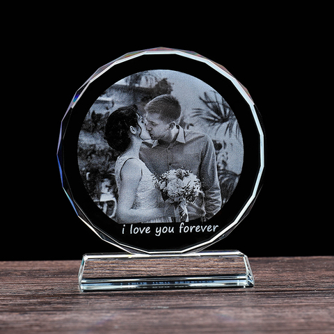 Marco de foto de cristal de forma redonda personalizada, figuritas de cristal personalizadas, regalos de cumpleaños, amigos, decoración del hogar ► Foto 1/5