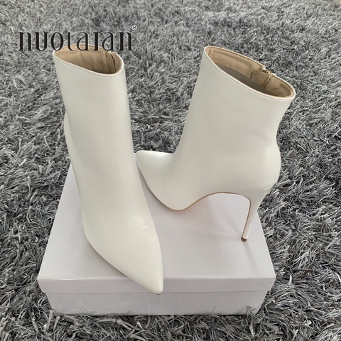 Sexy botines de Mujer Zapatos de tacón alto botas cortas botas mujer cuero de moda blanco negro Zapatos Señora zapatos de gran tamaño 35-42 ► Foto 1/6