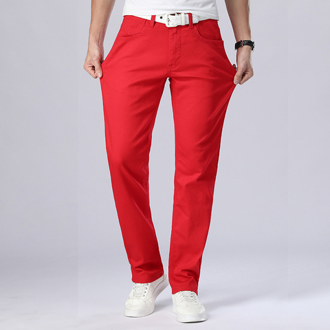 Pantalones vaqueros de algodón para hombre, Jeans de estilo clásico, rectos, elásticos, color rojo, Pantalones blancos Otoño, novedad de 2022 ► Foto 1/6