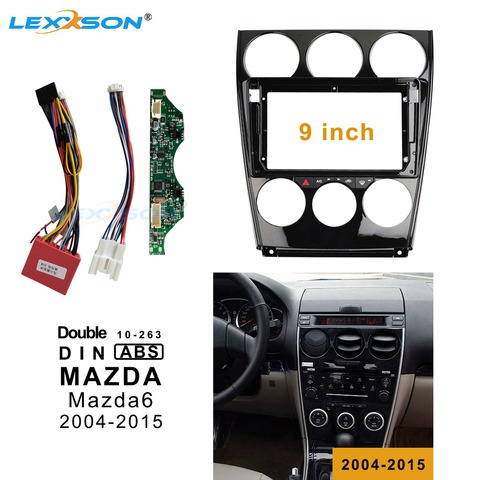 Car Fascia Kits para Mazda 6 2004-2015/doble Din de 9 pulgadas Marco de coche + placa para aire acondicionado + cable de alimentación + construido en CANBUS ► Foto 1/6