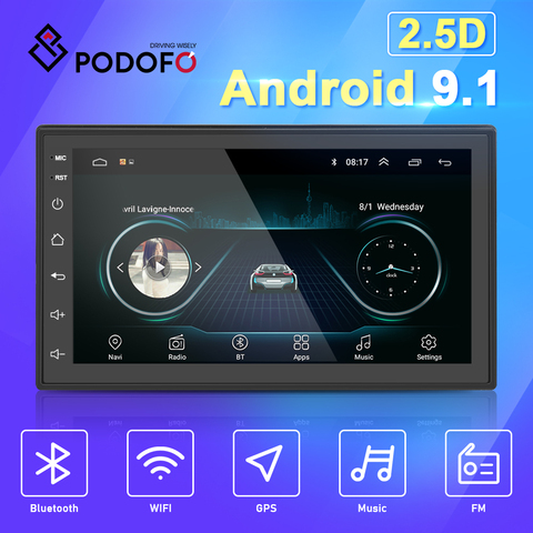 Podofo-Reproductor para Volkswagen, Nissan, Hyundai, Kia y Toyota, radio universal GPS estéreo con reproductor de vídeo multimedia para coche, 2 Din, Android 8.1 ► Foto 1/6