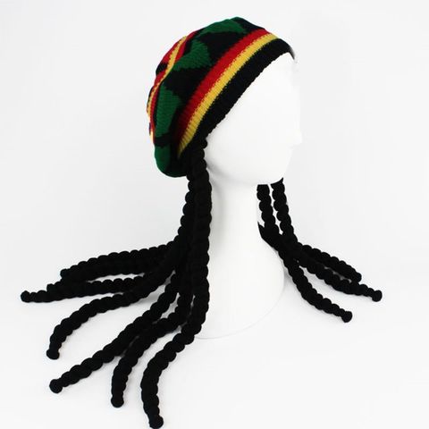 Gorros de punto para hombre y mujer, gorro de pelo largo y negro para Halloween, estilo Reggae y jamaiquino, novedad ► Foto 1/5