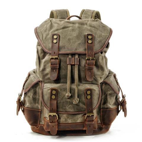 Mochila de lona encerada impermeable para hombre, morral de ocio, bolso escolar de viaje, mochila para portátil, bolsos de hombro vintage para hombre ► Foto 1/6