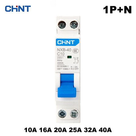 CHINT-Interruptor de aire Mini disyuntor para el hogar, interruptor de aire pequeño, NXB-40, DPN, 1P + N, todos los tamaños, 10A, 16A, 20A, 25A, 32A, 40A, 230V, con indicación ► Foto 1/6