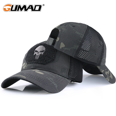 Gorra táctica militar con calavera ajustable, visera transpirable, sombrero de camionero de malla, caza, senderismo, béisbol, esqueleto, Snapback ► Foto 1/6