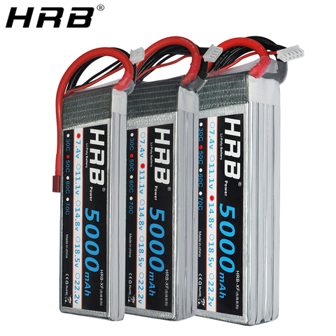 HRB-batería Lipo 2S 3S 4S de 7,4 V, 11,1 V, 5000mah, XT60, 50C, Deans, EC5, TRX, T, 5S, 6S, 14,8 V, 18,5 V, 22,2 V, piezas de control remoto para Aviones y coches axiales ► Foto 1/6