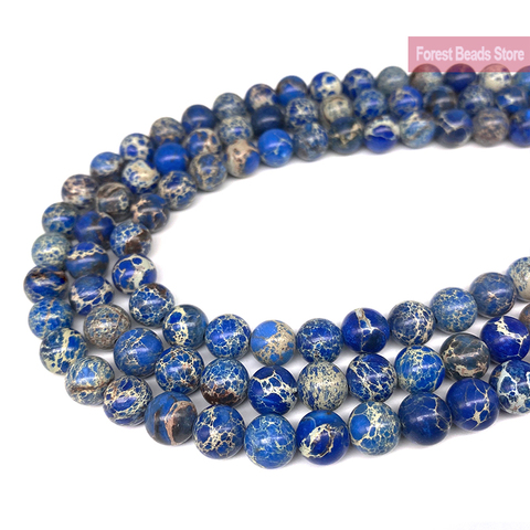 Lapislázuli-sedimento de mar azul turquesa, Jaspe Imperial, perlas redondas de piedra preciosa, pulsera artesanal para fabricación de joyas, hilo de 15 