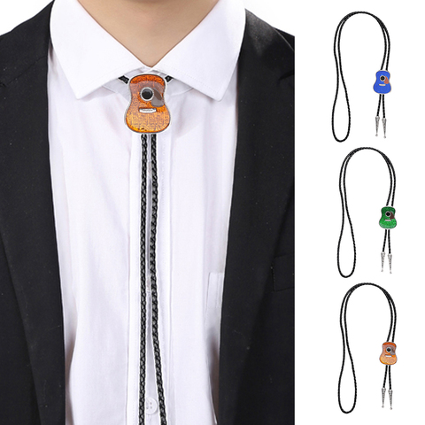 Vaquero Americano corbatas collar Bolo corbatas para los hombres, los niños Bola lazos con la forma de la guitarra de cuerda de cuero de PU ► Foto 1/6