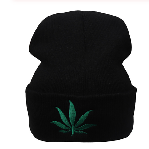 Gorros de lana con hojas de marihuana para hombre y mujer, gorros cálidos de estilo Hip Hop Punk, sombreros de invierno de mujer, gorro de lana negro ► Foto 1/6