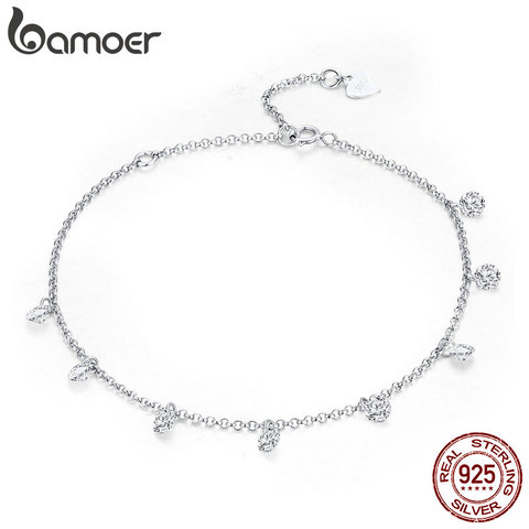 BAMOER 925 de plata esterlina Simple geométrico de cristal CZ enlace cadena pulseras y brazaletes para mujeres de plata auténtica de SCB103 ► Foto 1/6