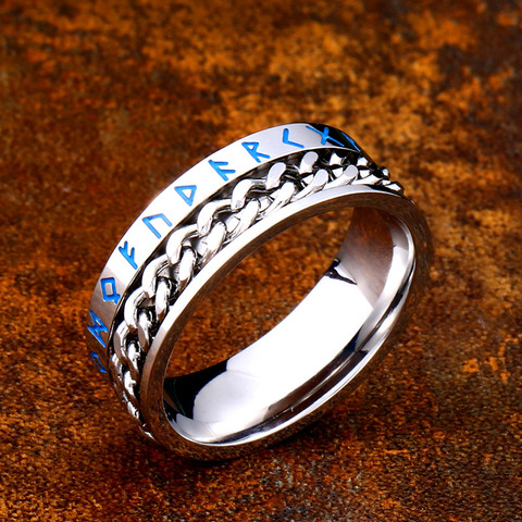 Beier-cadena giratoria vikinga para hombre, anillo de acero inoxidable 316L, con nariz luminosa, anillo de runas, joyería, amuleto, LR-R140 ► Foto 1/5