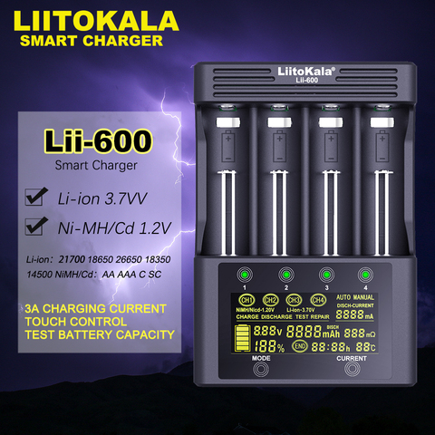 2022 nuevo LiitoKala original Lii-600 cargador de batería Li-Ion 3,7 V NiMH batería de 1,2 V para 18650, 26650, 21700, 26700 AA AAA ► Foto 1/6