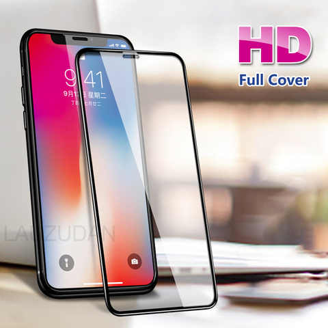 Vidrio templado para iPhone 7 8 11 X XR XS Max Film Protector de pantalla de vidrio para iPhone 11 12 Pro Max 6s 6 7 8 Plus SE 2 de la cubierta completa ► Foto 1/6