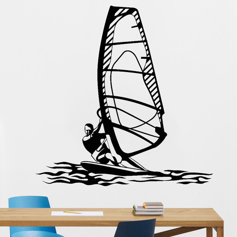 Calcomanía de pared de deportes para niños, calcomanía de vinilo de estilo de playa para decoración de dormitorio, arte de gimnasio, surf y viento, Z115 ► Foto 1/3