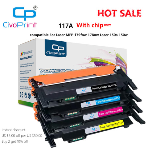 Civoprint 2022 nuevo con chip para cartucho de tóner HP 117a w2070a para impresora láser a color HP MFP179fnw 178nw 150a 150nw ► Foto 1/6