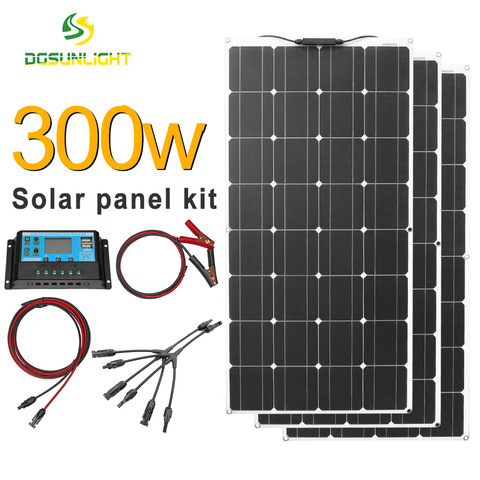 Kit completo de panel solar de 300w, para el hogar, exterior, camping, cargador de panel solar de 12v con regulador de sistema para el hogar ► Foto 1/6