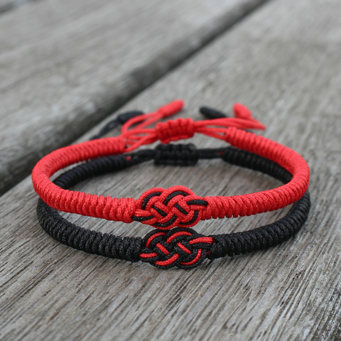 PULSERAS CON amuleto de cordel rojo de la suerte para hombre y mujer, pulseras trenzadas hechas a mano con nudo concéntrico, el mejor regalo ► Foto 1/6