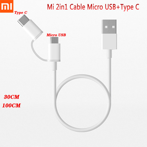 Original Xiaomi Mi cargador rápido Cable 2in1 Micro USB + USB tipo-C rápida Cable de carga para Redmi 8T 8A Nota 7 8 Pro Mi 10 9 Pro A3 ► Foto 1/6