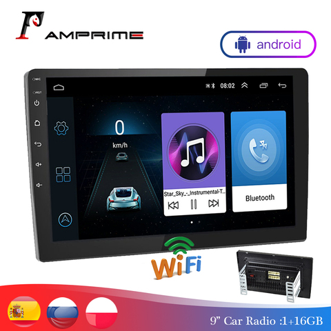 AMPrime-Radio Multimedia con GPS para coche, Radio con reproductor, Android, 2 din, 9/10 pulgadas, 2 din, Bluetooth, Mirrorlink, Audio estéreo, FM, USB, MP5 ► Foto 1/6