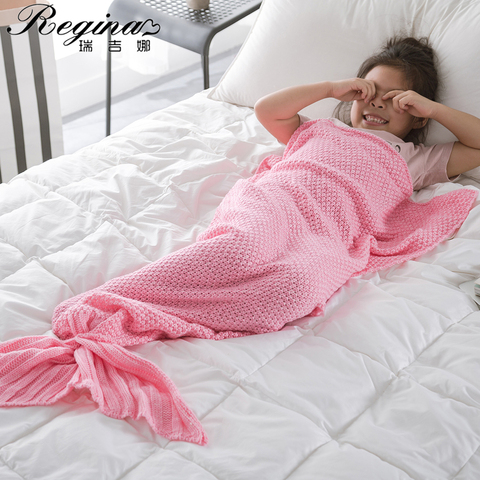 REGINA chico cola de sirena croché manta Super suave, de punto niños sirena manta para sofá cama cachemir manta caliente Estilo minimalista de la marca top quality comfort sleep bag Lindo mantas de camamantas de cama ► Foto 1/6