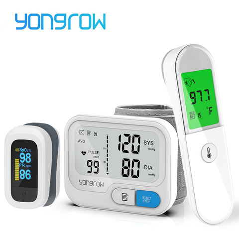 Yongrow-tensiómetro Digital médico para muñeca, esfigmomanómetro, oxímetro de pulso para dedo, termómetro corporal, pistola de temperatura ► Foto 1/6