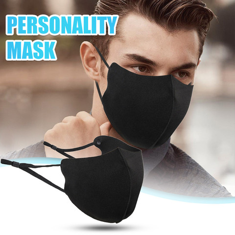 Mascarilla facial de algodón lavable para hombre y mujer, máscara reutilizable de color negro para ciclismo, 3/5 Uds. ► Foto 1/6