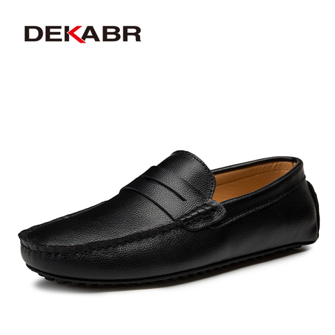 Mocasines de cuero auténtico DEKABR de talla grande 38 ~ 49 para hombre, zapatos de barco a la moda para hombre, zapatos de cuero casuales de marca para hombre, zapatos de hombre plano ► Foto 1/6