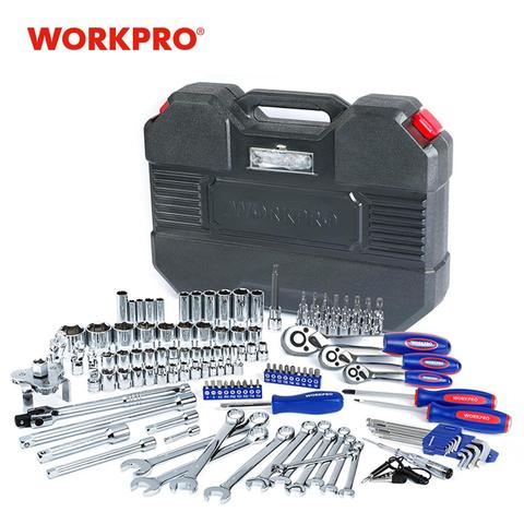 Conjunto de herramientas de reparación de automóviles WORKPRO, Kits de herramientas mecánicas, destornilladores, llaves inglesas de trinquete, enchufes ► Foto 1/6