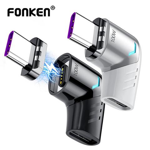 FONKEN-convertidor magnético de 100W, Cable Usb C A Adaptador magnético Tipo C de carga rápida, conector Usbc de ángulo recto ► Foto 1/6