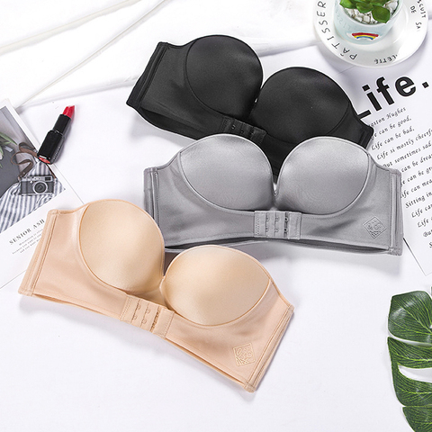 Las mujeres Sexy sin tirantes Sujetador Push Up cierre frontal corpiño Invisible Bras ropa interior 1/2 taza sostén sin costuras ABC taza ► Foto 1/6